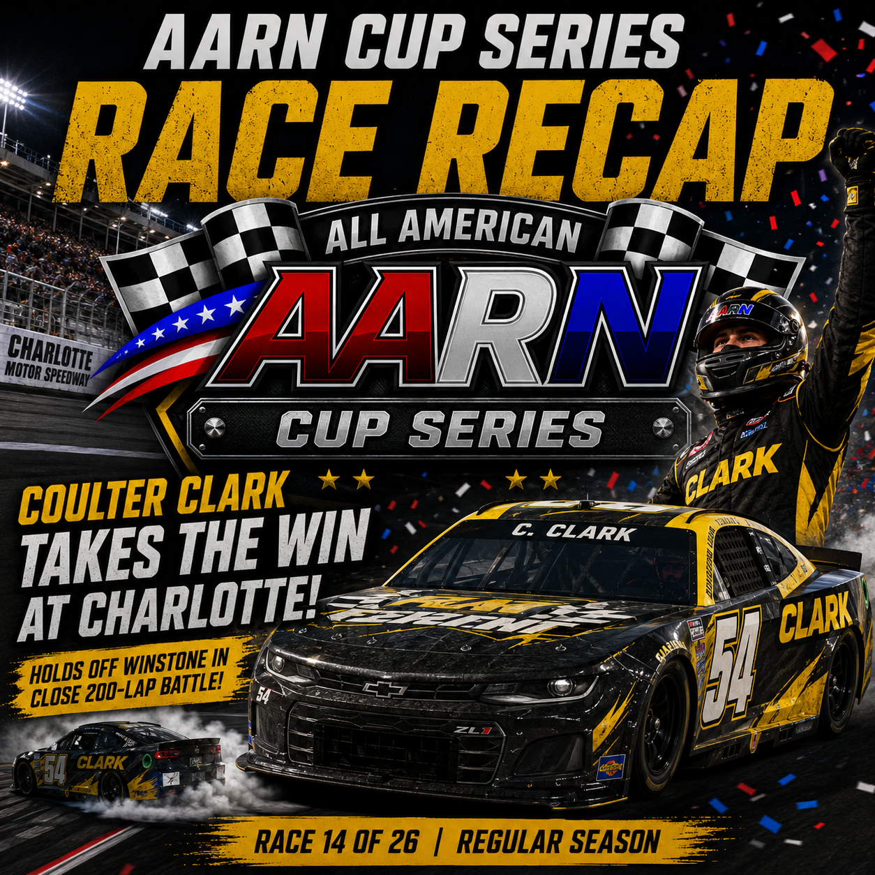 Clark Breaks Through at Charlotte as AARN Cup Series Cut Line Tightens
